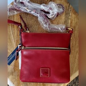 New Dooney & Bourke Florentine Leather Letter Carrier Crossbody Bordeaux